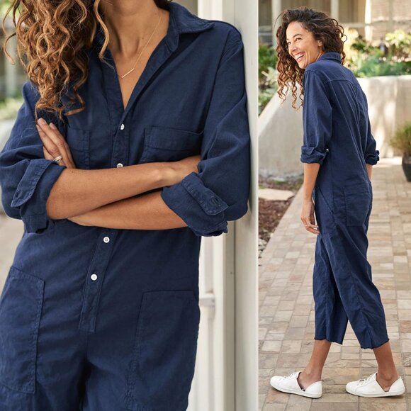 Frank & Eileen Northern Ireland Jumpsuit Navy Blue Italian Linen Size M - Picture 9 of 9